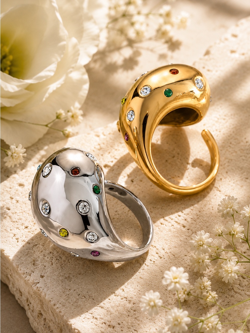 Silver-tone Multicolor Crystal Dome Ring - Picture 7 of 10